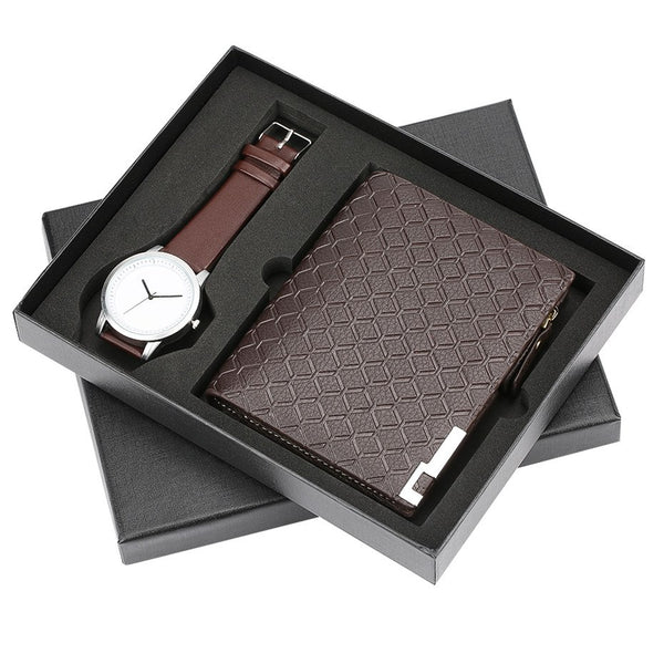 Watch Wallet Gift Set for Mens Quartz Wrist Leather Bangle Watch Male Clock Casual Fashion Wristwatch Gift for Boyfriend reloj