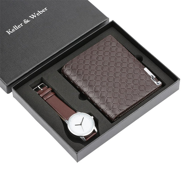 Watch Wallet Gift Set for Mens Quartz Wrist Leather Bangle Watch Male Clock Casual Fashion Wristwatch Gift for Boyfriend reloj