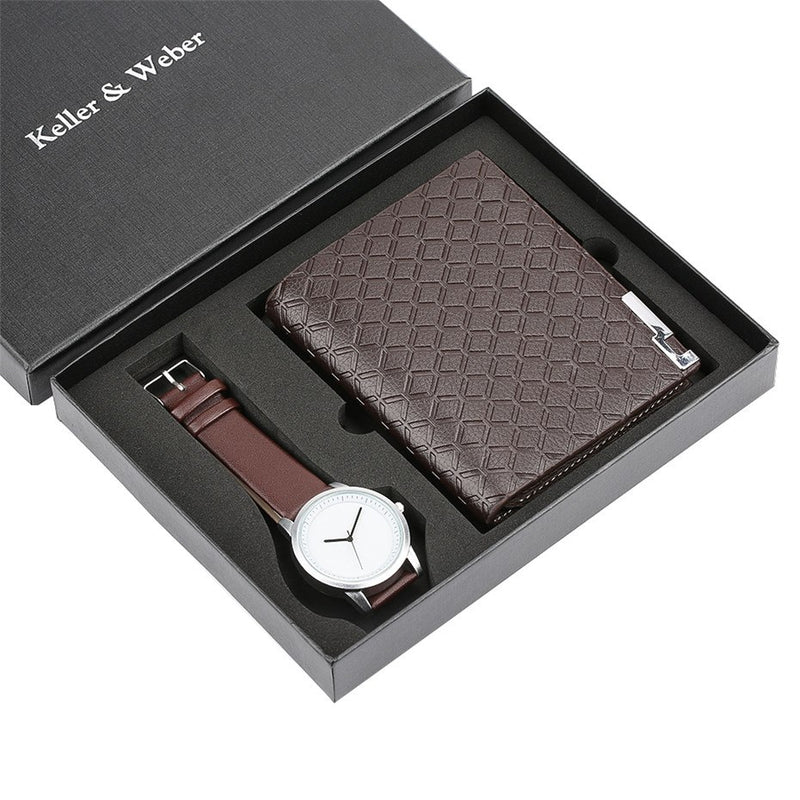 Watch Wallet Gift Set for Mens Quartz Wrist Leather Bangle Watch Male Clock Casual Fashion Wristwatch Gift for Boyfriend reloj