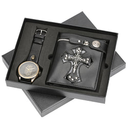 Vinatge Mens Watch Quartz Bronze Steel Wristwatch Wallet Gift Set for Male Steampunk Fashion Clock Gifts Boyfriend