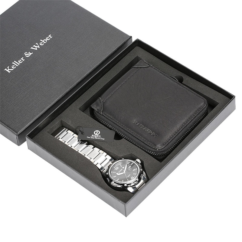 reloj Men Watches Quartz Steel Wristwatch Wallet Luxury Gift Set for Male reloj masculino Mens Bangle Watch Present Gift Friend