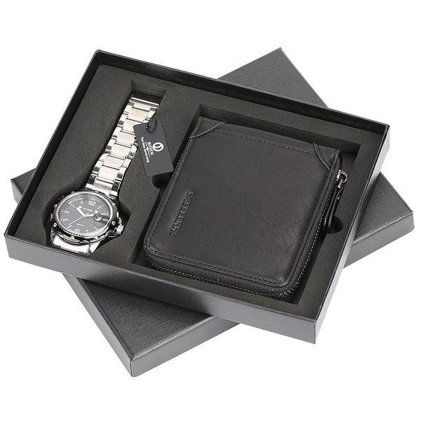 reloj Men Watches Quartz Steel Wristwatch Wallet Luxury Gift Set for Male reloj masculino Mens Bangle Watch Present Gift Friend