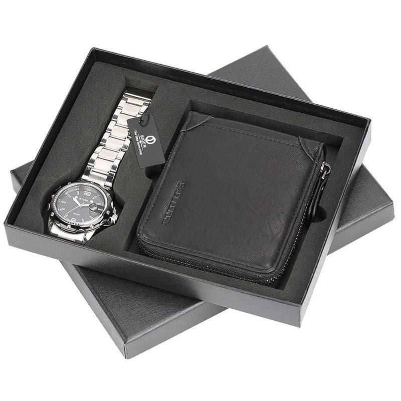 reloj Men Watches Quartz Steel Wristwatch Wallet Luxury Gift Set for Male reloj masculino Mens Bangle Watch Present Gift Friend