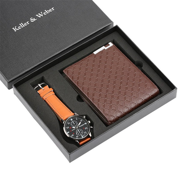 Watch Wallet Gift Set for Boyfriend Quartz Leather Wristwatch Chronograph Watch Men High Quality Birthday Gifts for Father reloj