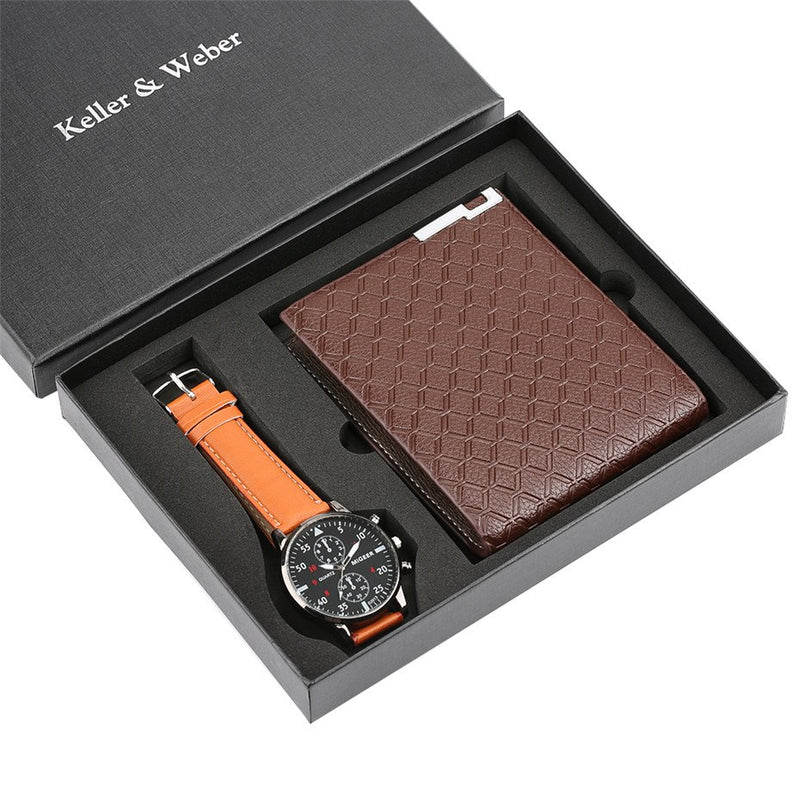 Watch Wallet Gift Set for Boyfriend Quartz Leather Wristwatch Chronograph Watch Men High Quality Birthday Gifts for Father reloj