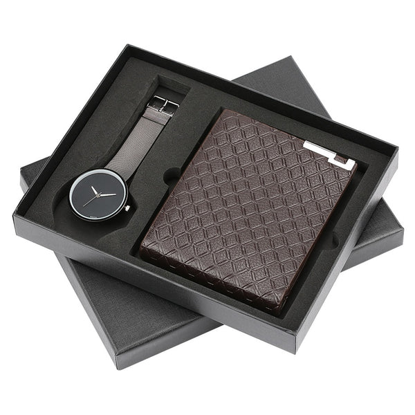 Wristwatch Men Wallet Gift Set for Men Fashion Casual Mens Quartz Watch Steel Bangle Strap Luxury Present Gift for Male reloj