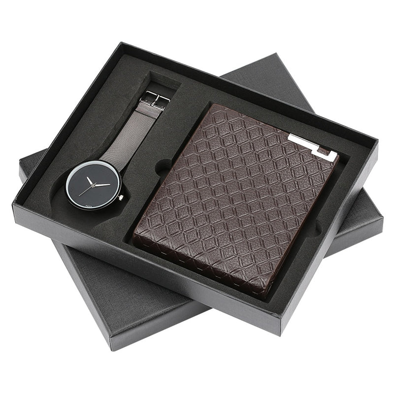 Wristwatch Men Wallet Gift Set for Men Fashion Casual Mens Quartz Watch Steel Bangle Strap Luxury Present Gift for Male reloj