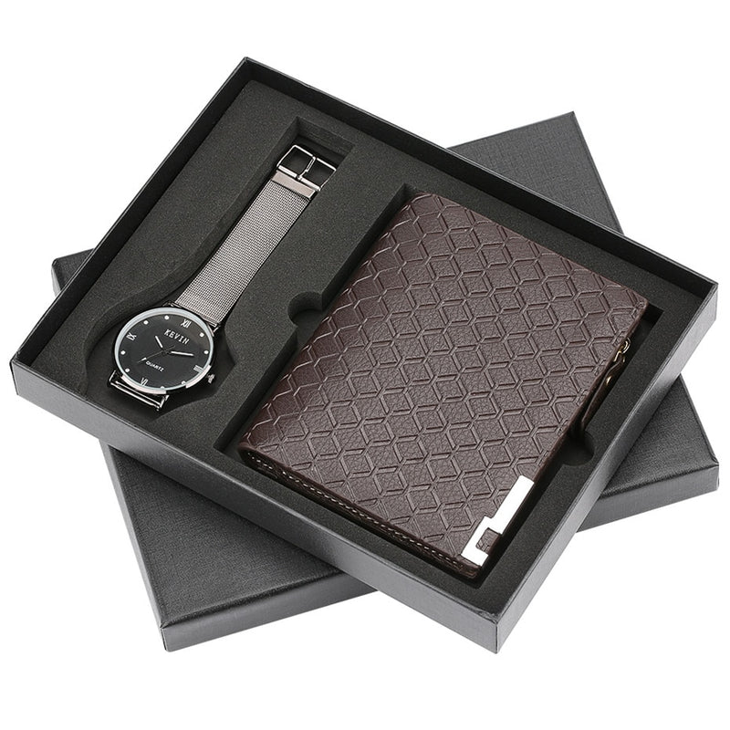 Men's Watch Quartz Wallet Gift Set for Men High Quality Wristwatch Male Steel Bangle Clock Modern Black Wrist Watch Gift reloj