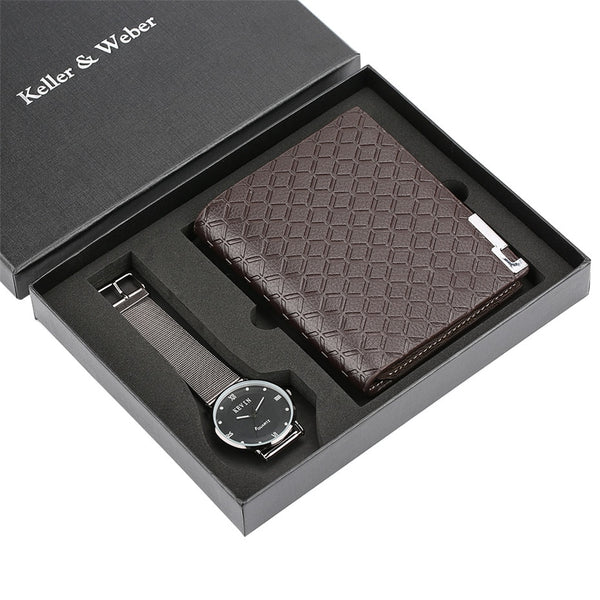 Men's Watch Quartz Wallet Gift Set for Men High Quality Wristwatch Male Steel Bangle Clock Modern Black Wrist Watch Gift reloj