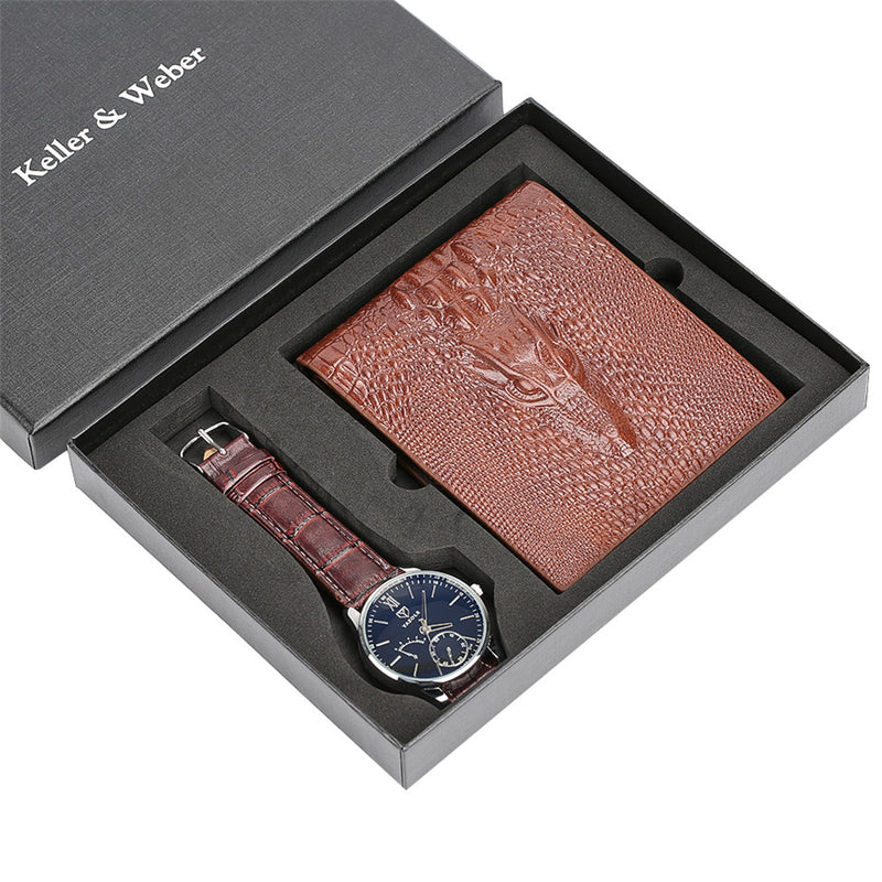 Men Watch Wallet Gift Set for Male Business Men's Quartz Wristwatch Brown Leather Mens Watches Present Father Boyfriend reloj