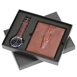 Men Watch Wallet Gift Set for Male Business Men's Quartz Wristwatch Brown Leather Mens Watches Present Father Boyfriend reloj
