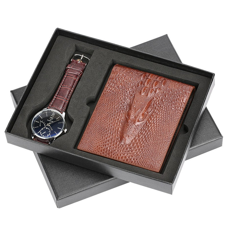 Men Watch Wallet Gift Set for Male Business Men's Quartz Wristwatch Brown Leather Mens Watches Present Father Boyfriend reloj