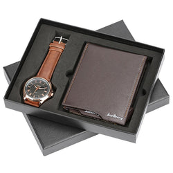 Mens Watch Quartz Bangle Watches for Male Classic Brown Wallet Gift Set for Father Birthday Gift Fashion Mens Wrist Watch reloj