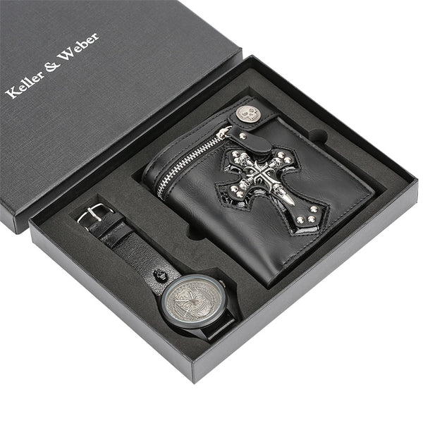 Steampunk Fashion Mens Watch Wallet Gift Set for Boyfriend Unique Birthday Gifts Set Casual Men's Wristwatch reloj