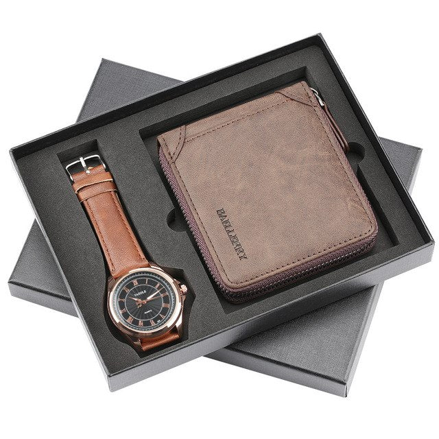 Watch Gift Set Quartz Mens Watch Leather Wallet Fashion Watch for Men Birthday Gift for Male Luxury Wristwatch Present reloj