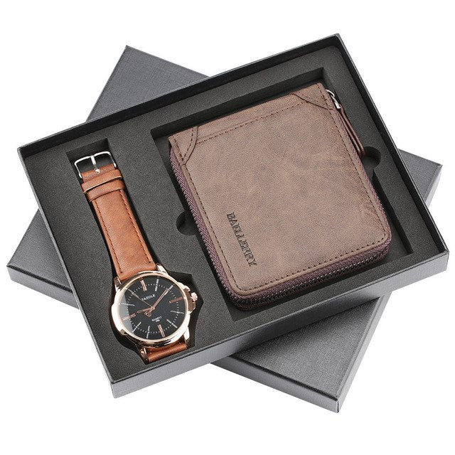 Watch Gift Set Quartz Mens Watch Leather Wallet Fashion Watch for Men Birthday Gift for Male Luxury Wristwatch Present reloj