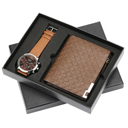 Watch for Men Quartz Wristwatch Wallet Gift Set Fashion Brown Mens Watch reloj masculino Top Brand Luxury Watch Gift for Father