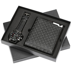 Modern Black Watch Wallet Gift Set for Male Luxury Cool Mens Wristwatch Fashion Clock Birthday Gifts for Father reloj