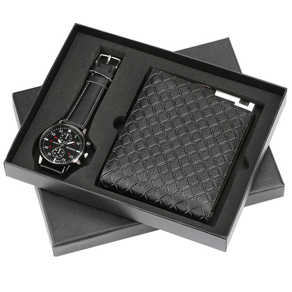 Modern Black Watch Wallet Gift Set for Male Luxury Cool Mens Wristwatch Fashion Clock Birthday Gifts for Father reloj