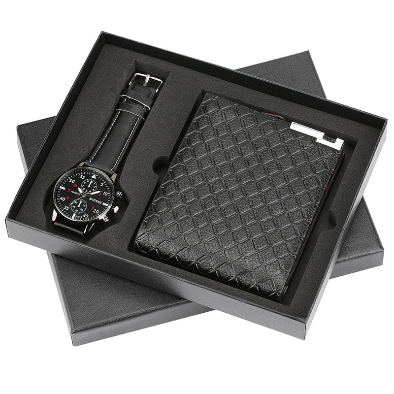 Modern Black Watch Wallet Gift Set for Male Luxury Cool Mens Wristwatch Fashion Clock Birthday Gifts for Father reloj