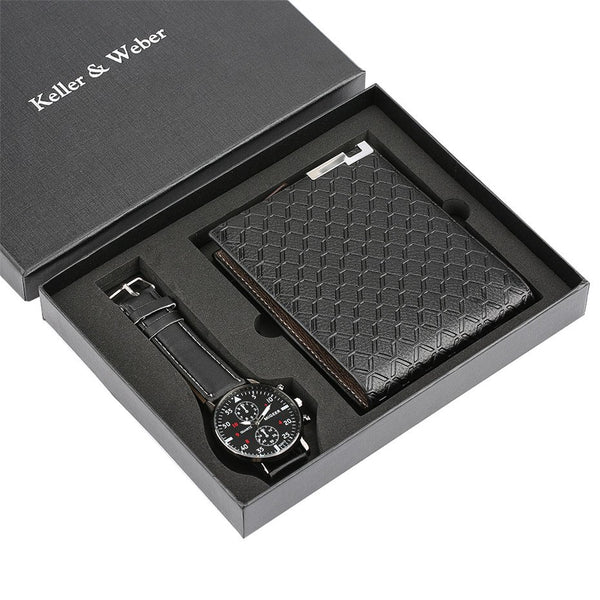 Modern Black Watch Wallet Gift Set for Male Luxury Cool Mens Wristwatch Fashion Clock Birthday Gifts for Father reloj