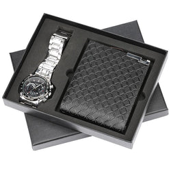 Watch Quartz Mens Wristwatch Luxury Watch Wallet Gift Set for Father Boyfriend reloj masculino Fashion Steel Bangle Clock Male