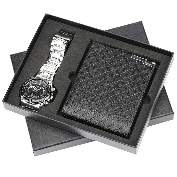 Watch Quartz Mens Wristwatch Luxury Watch Wallet Gift Set for Father Boyfriend reloj masculino Fashion Steel Bangle Clock Male