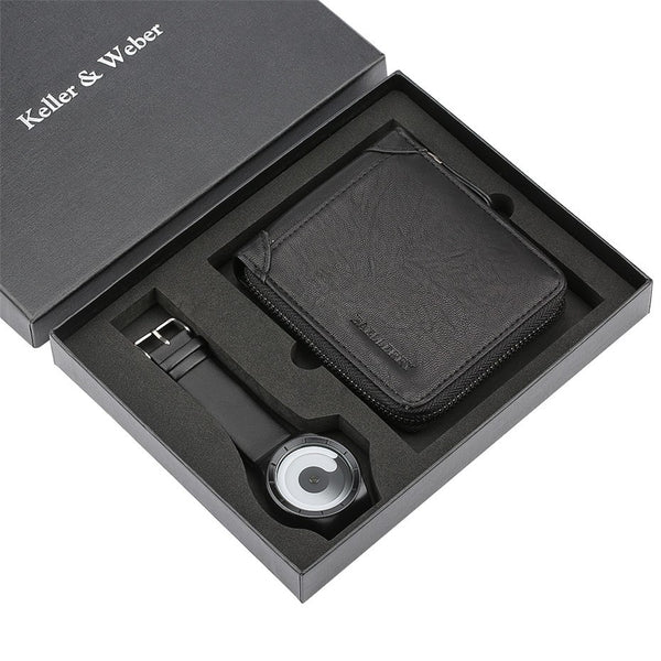 Mens Watch Gift Set Quartz Wristwatch Leather Wallet Fashion Men's Leather Wrist Watch Unique Clock Present for Male reloj
