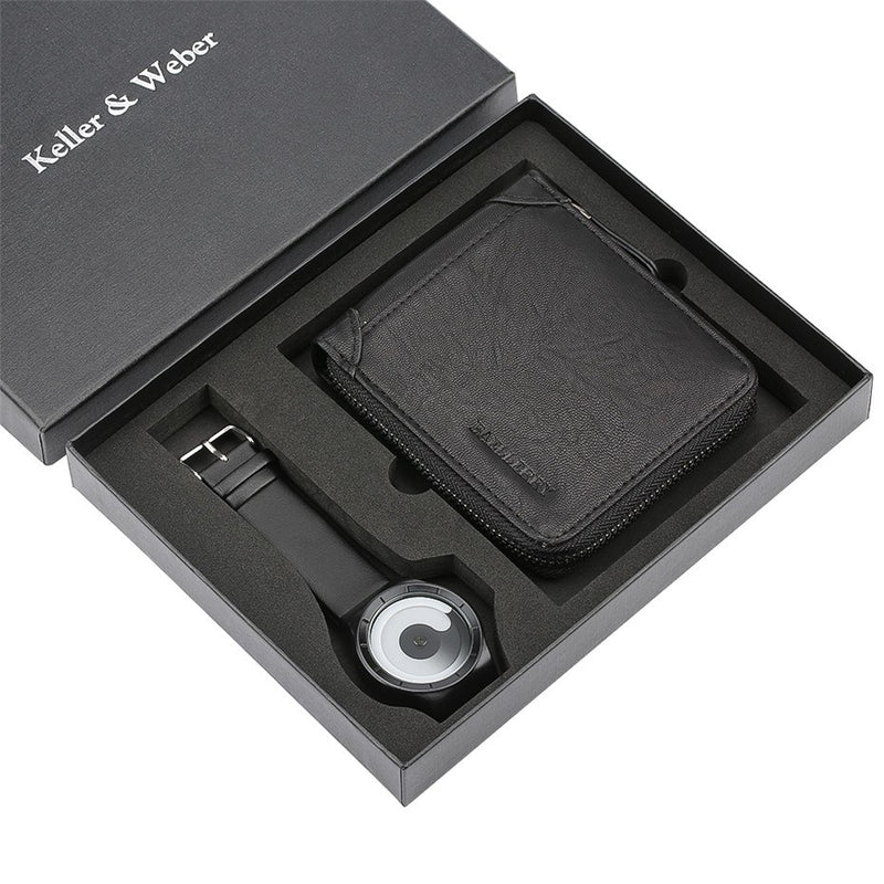Mens Watch Gift Set Quartz Wristwatch Leather Wallet Fashion Men's Leather Wrist Watch Unique Clock Present for Male reloj