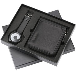 Mens Watch Gift Set Quartz Wristwatch Leather Wallet Fashion Men's Leather Wrist Watch Unique Clock Present for Male reloj
