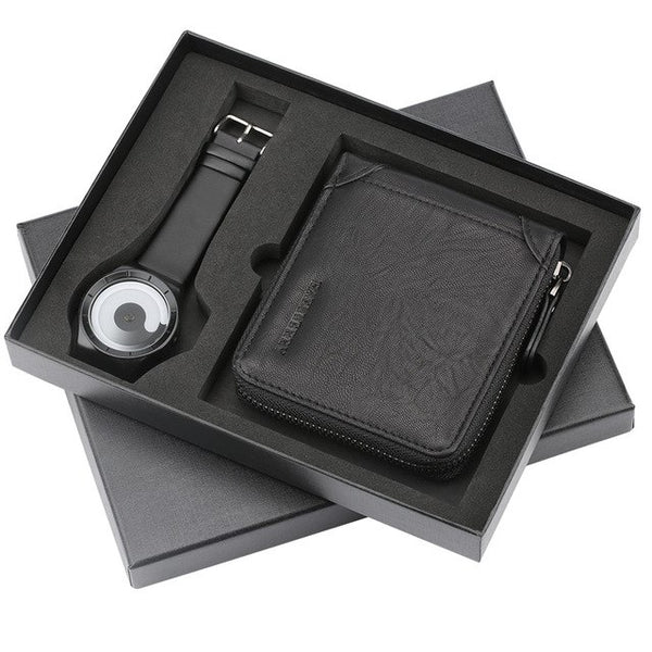 Mens Watch Gift Set Quartz Wristwatch Leather Wallet Fashion Men's Leather Wrist Watch Unique Clock Present for Male reloj