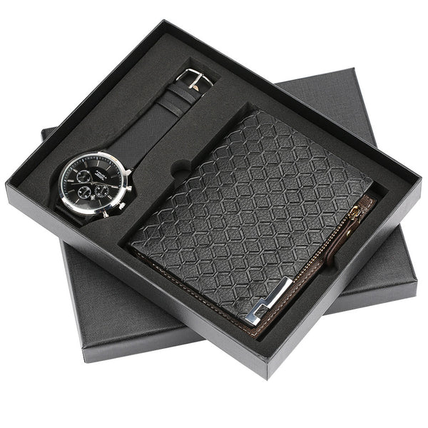 Men Watch Gift for Mens Wallet Wristwatch Gifts Set Business Fashion Quartz Clock reloj masculino Chronograph Watch Pin Buckle
