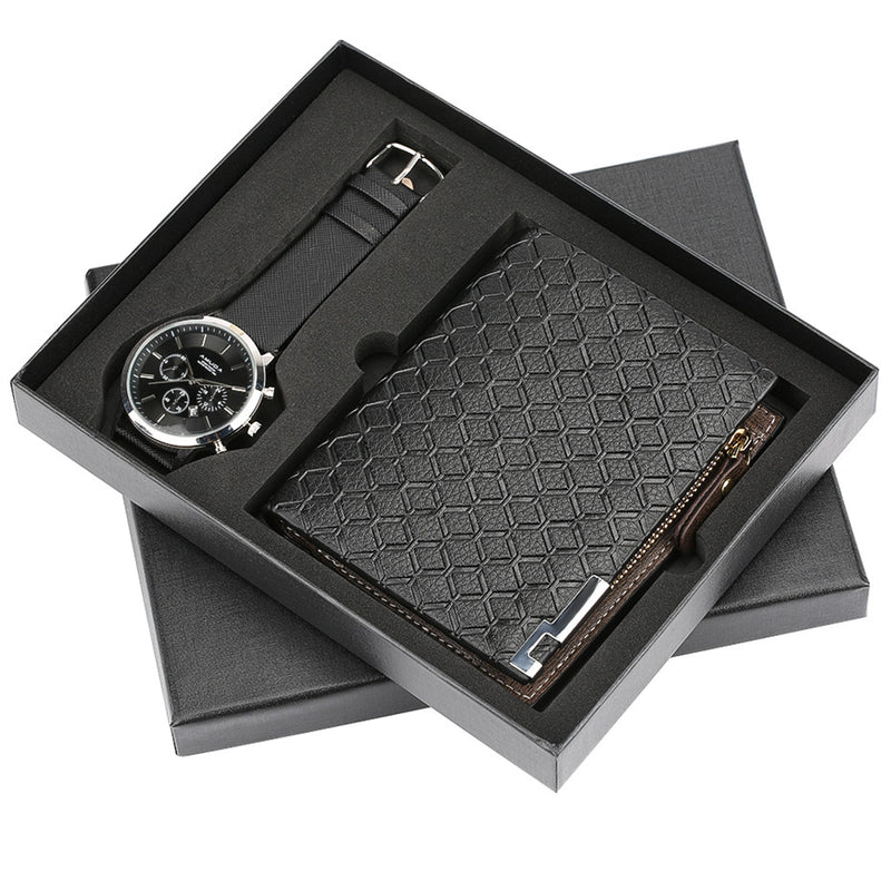 Men Watch Gift for Mens Wallet Wristwatch Gifts Set Business Fashion Quartz Clock reloj masculino Chronograph Watch Pin Buckle