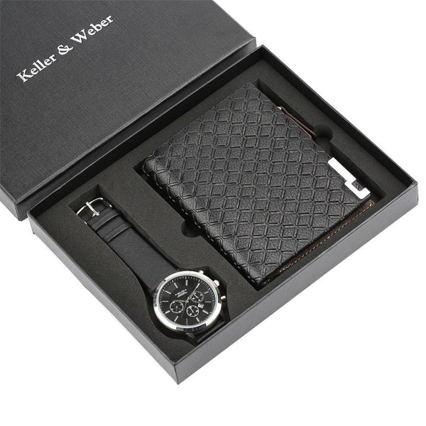 Men Watch Gift for Mens Wallet Wristwatch Gifts Set Business Fashion Quartz Clock reloj masculino Chronograph Watch Pin Buckle