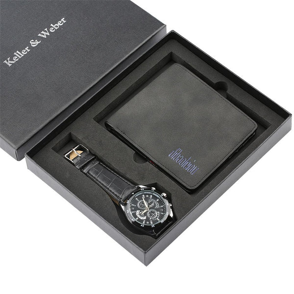 Luxury Mens Watch reloj masculino Leather Strap Wrist Watches Wallet Gift Set for Father Boyfriend Fashion Men's Watch reloj