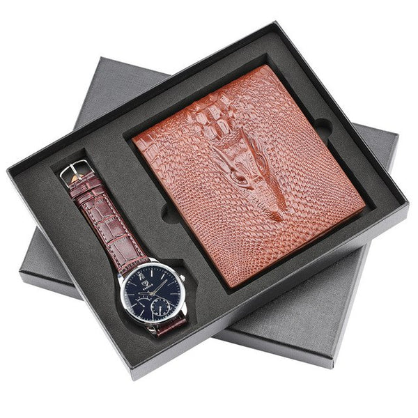 Business Watch Mens Quartz Leather Wrist Watches High Quality Watch Purse Gift Set for Men with Gift Box Fashion Mens Watches