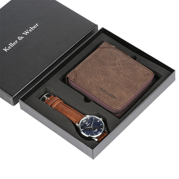 Fashion Watch Men's Leather Wristwatch Gift Set for Boyfriend Exquisite Wallet Male Birthday Present Sets reloj masculino