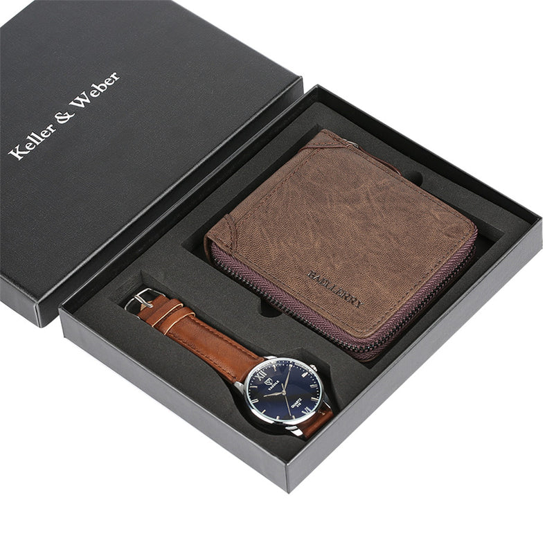 Fashion Watch Men's Leather Wristwatch Gift Set for Boyfriend Exquisite Wallet Male Birthday Present Sets reloj masculino