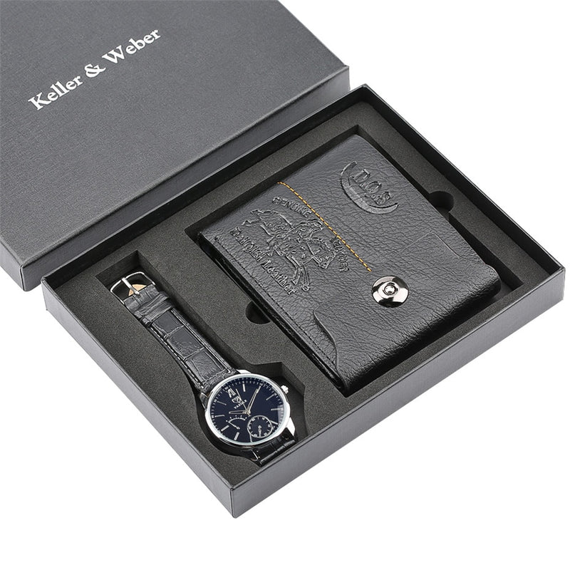 Top Brand Luxury Mens Watch Quartz Leather Strap Wallet Gift Set for Men Business reloj Fashion Men's Watches reloj masculino