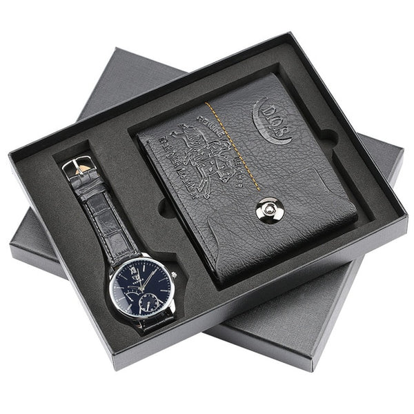Top Brand Luxury Mens Watch Quartz Leather Strap Wallet Gift Set for Men Business reloj Fashion Men's Watches reloj masculino