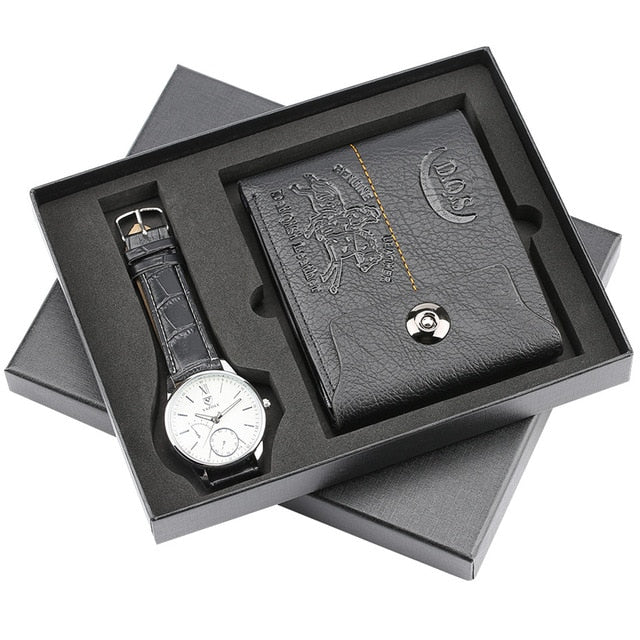 Top Brand Luxury Mens Watch Quartz Leather Strap Wallet Gift Set for Men Business reloj Fashion Men's Watches reloj masculino