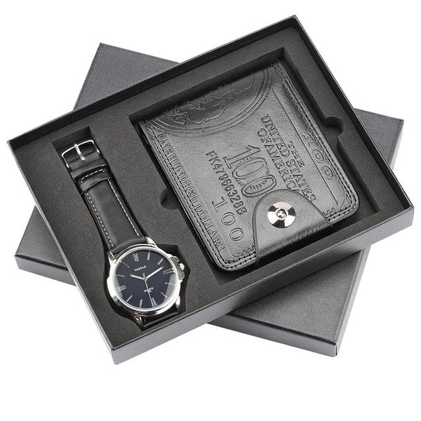 Top Brand Watch Mens Wristwatch Quartz Watch Gift Set for Men Leather Purse Luxury reloj Casual Men's Watches reloj masculino