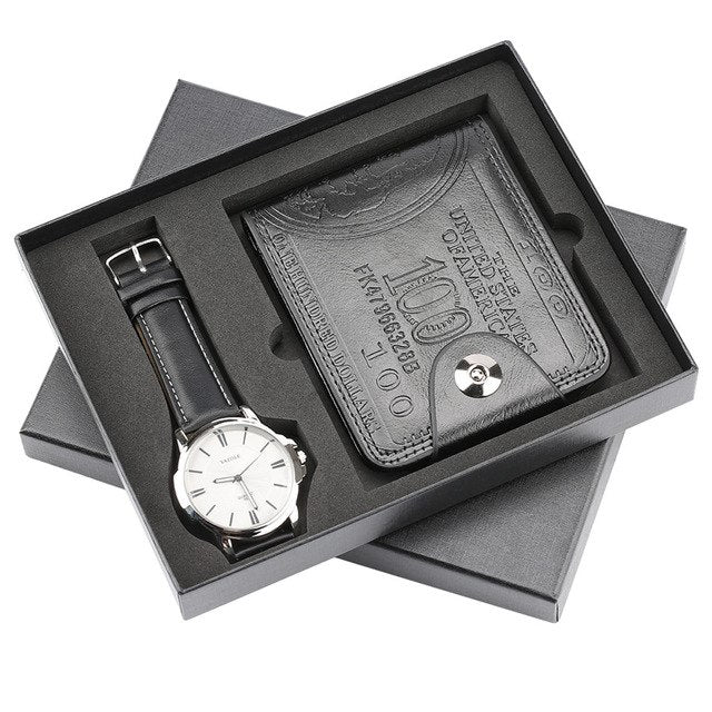 Top Brand Watch Mens Wristwatch Quartz Watch Gift Set for Men Leather Purse Luxury reloj Casual Men's Watches reloj masculino