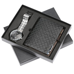 Luxury Men Watch Wallet Gift Set for Male Fashion Steel Mens Wristwatch Bracelet Clasp Business Casual Wrist Clock for Men reloj