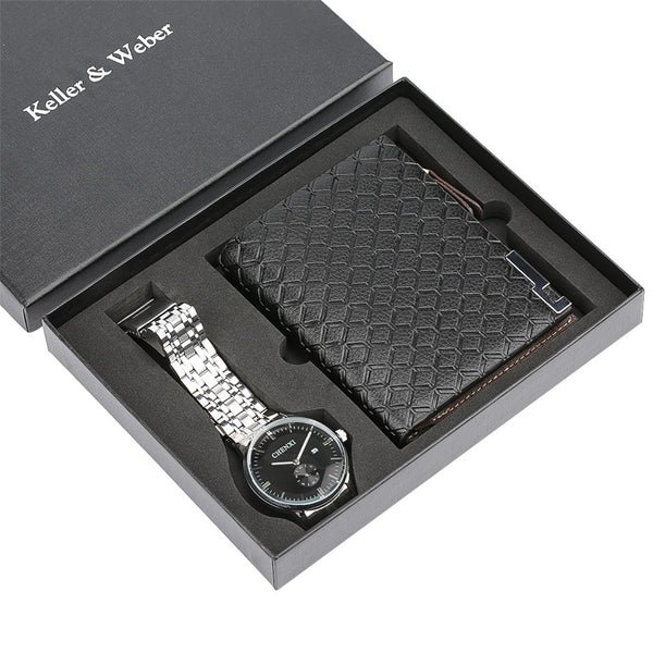 Luxury Men Watch Wallet Gift Set for Male Fashion Steel Mens Wristwatch Bracelet Clasp Business Casual Wrist Clock for Men reloj