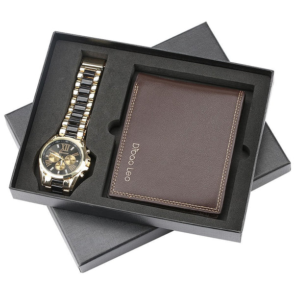 Luxury Mens Watch Chronograph Wristwatch Gift Set with Leather Wallet High Quality Present Clock Set for Male reloj masculino