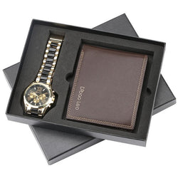 Luxury Mens Watch Chronograph Wristwatch Gift Set with Leather Wallet High Quality Present Clock Set for Male reloj masculino